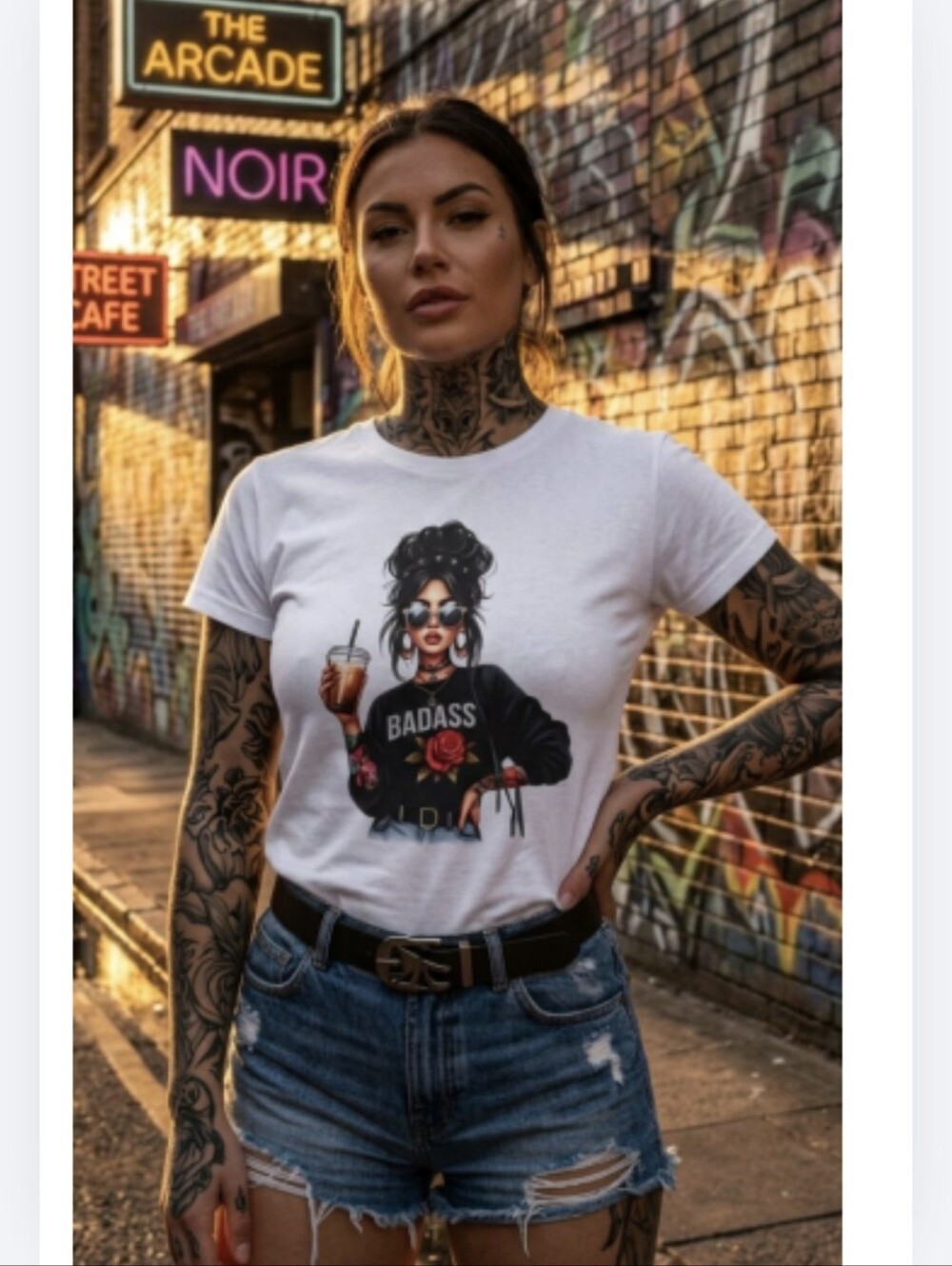 Y2K Badass Girl Rhinestone Graphic Tee - Cyber Grunge Streetwear